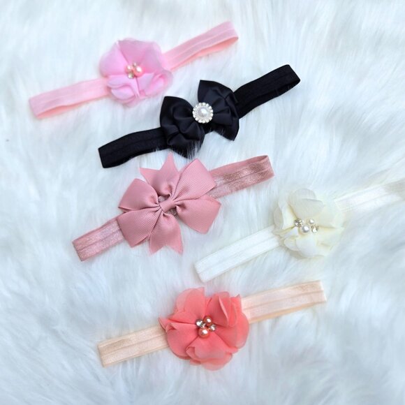 New Flower Baby Headbands – 5-Pack for Newborn Girls, Soft & Stretchy - Picture 1 of 3